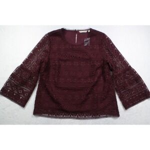 Soft Surroundings Top Womens Size Large Red Lace Blouse Bell Sleeve Floral Lined